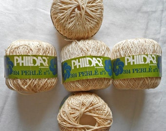 PHILDAR FRENCH CROCHET Cotton Balls 324 Perle #5 Ivory or Beige 1 oz 30m or 33 yds Deadstock Balls Made in France Vintage Buy 2, 4, 6 etc
