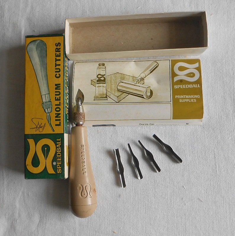 SPEEDBALL LINOLEUM CUTTER Set Art Tool Lino Block Printing Etsy