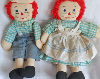 Vintage Raggedy Ann & Andy Cloth Dolls Hand Sewn Gingham Clothing Buy Choice