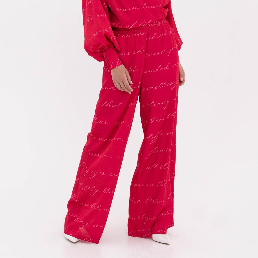 Pink Poly Silk Pant Straight