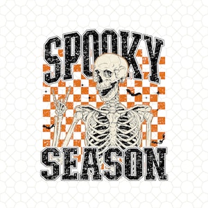 Spooky Season Png, Checkered Skeleton Halloween Png, Halloween Sublimation Design, Retro Halloween Png, Skeleton Png, Skeleton Shirt