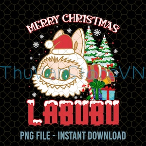 Labubu Merry Christmas Png, Labubu Monster Png, Labubu Christmas Png, Xmas Labubu Lover Gift, Labubu With Santa Hat Png, Cutie Labubu Png