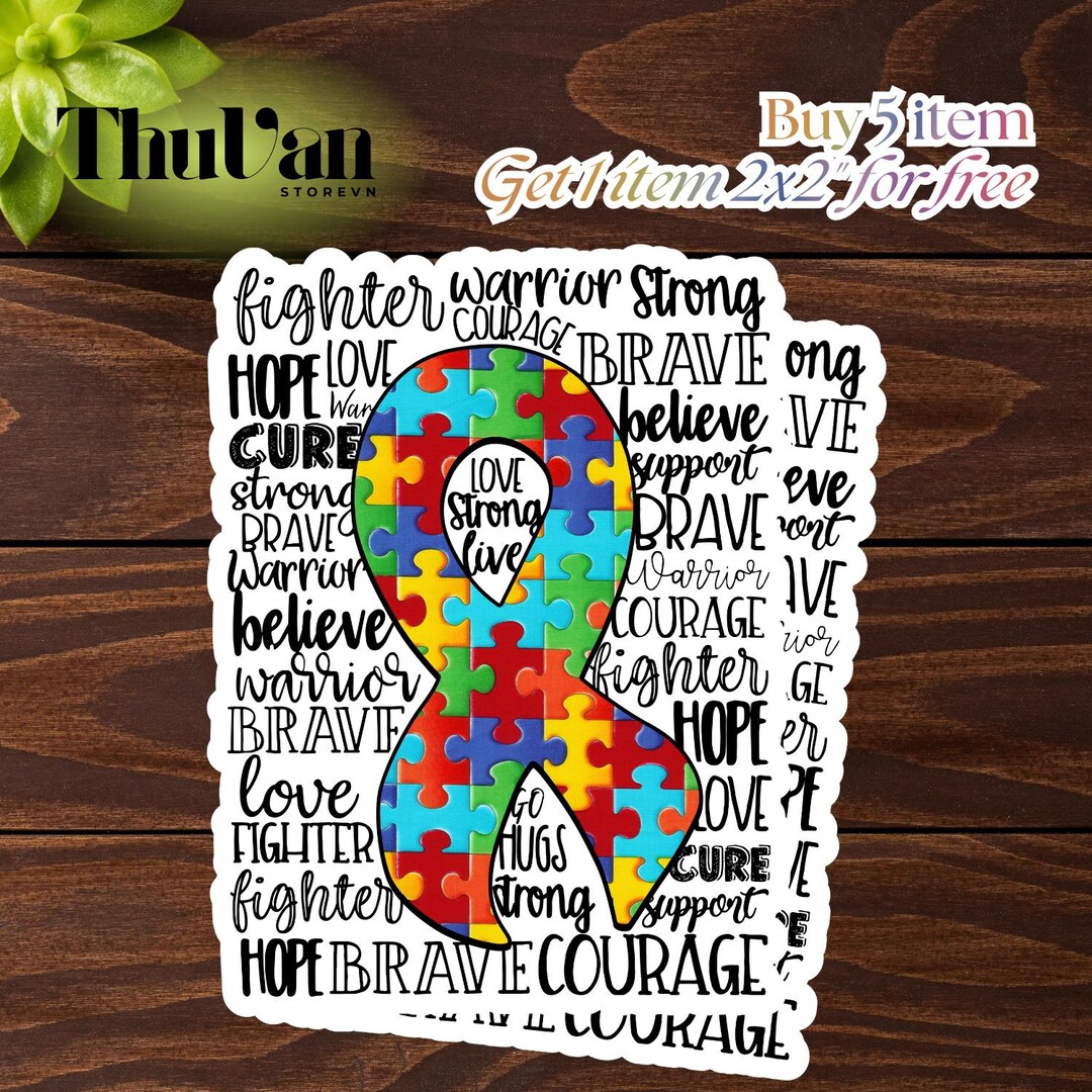 Autism Awareness Ribbon Sticker/ Magnet, Warrior Fighter Hope, Puzzle ...