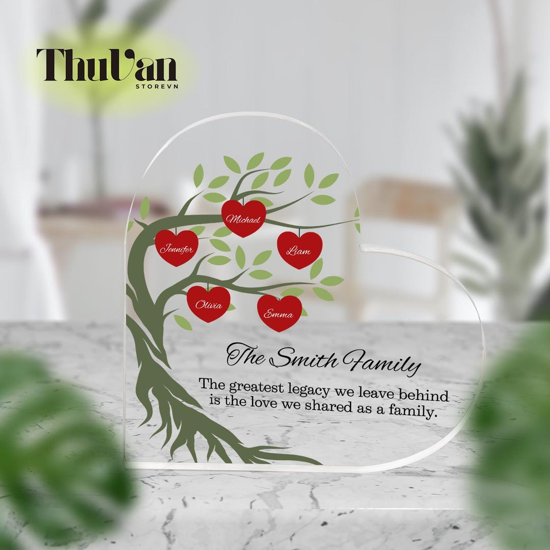 Personalized Family Tree Heart Acrylic Plaque, Custom Name Smith Family ...
