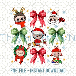 Coquette Bow Labubu Christmas Png, Labubu Monster Png, Labubu Monster Xmas Png, Labubu Lover Gift, Labubu With Santa Hat Png, Cutie Labubu