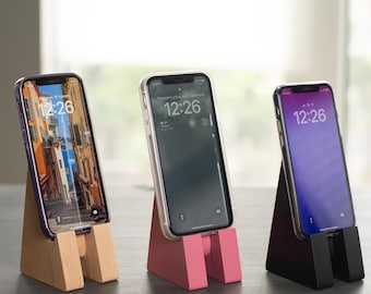 Wooden phone stand, cell phone desk organizer, minimalist holder, tech accessories, farmhouse decor, modern phone stand, office decor