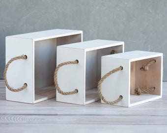 White bath wooden organizer SET, rustic decor, wooden storage farmhouse box, rustic decor crate, wooden box, countertop box, box for bath