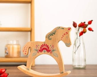Folk Art Wooden Rocking Horse: Rustic Nursery Decor