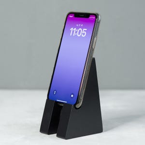 Black stand for phone, wooden iphone holder, mobile stand, phone accessories, handmade gift, custom phone stand, gift for friend
