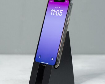Black Wooden Phone Stand: Handmade iPhone Holder, Desk Accessories