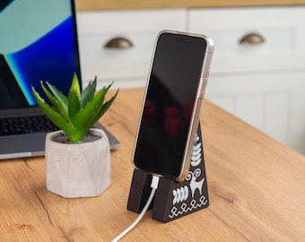 Wooden Cell Phone Stand: Desk Tablet Holder with Engraving