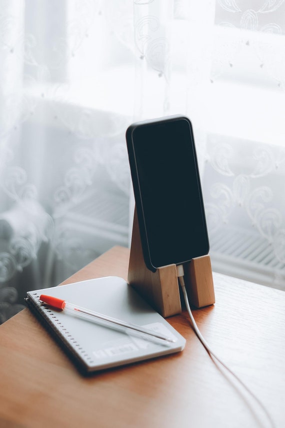 Wooden Cell Phone Stand: Desk Smartphone & Tablet Holder