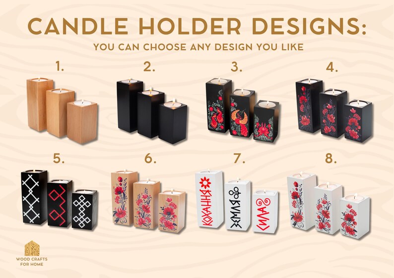 Floral SET of Wooden Candle Holders, Autumn Candle Organizer, Rustic ...