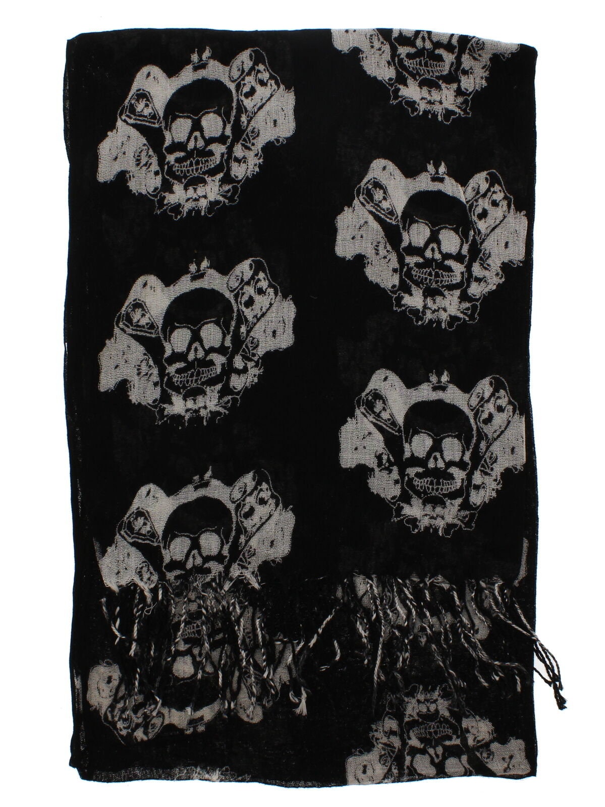 Zac's Alter Ego Long Lightweight Scarf with Graduated Black Pirate Skulls 