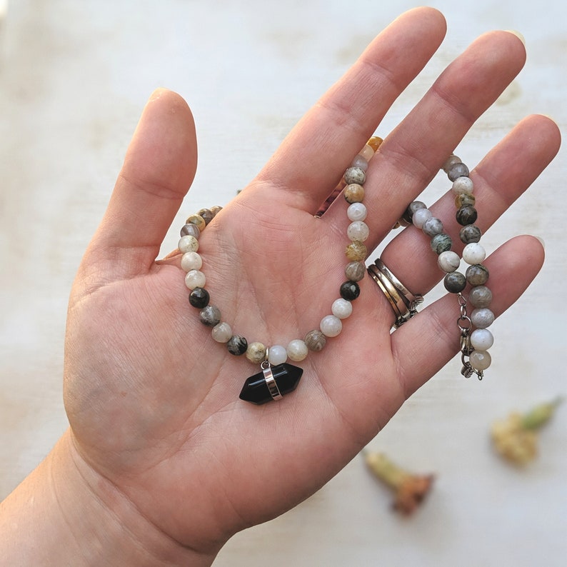 Onyx Choker Gift Women Beaded Stone Necklace Bamboo Agate Necklace Onyx Necklace Onyx Pendant Bamboo Agate Choker Gemstone Necklace