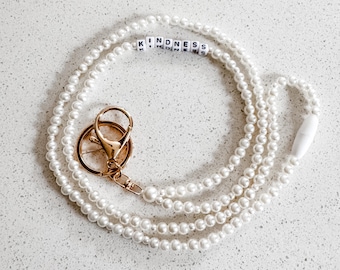 Pearl Lanyard with Custom Letter Beads – Gold, Rose Gold, Silver Options