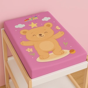 Pink Bear Baby Changing Pad Cover: Soft Jersey Knit