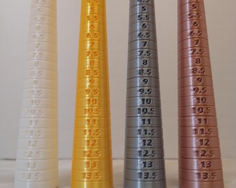 ring sizer tool, jewelry measuring, jewelry display, shiny silk PLA colors, ring measuring tool, ring cone, ring tower, makers tool, cosplay