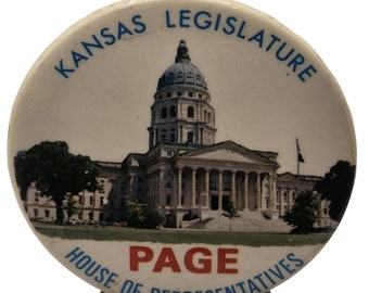 Kansas lagstiftande församling sida Pin Pinback Button KS representanthuset Vintage