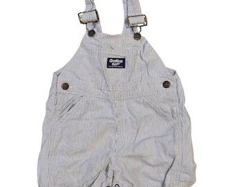 Peto corto de bebé OshKosh Bgosh azul y blanco a rayas, talla 2T, estilo vintage.