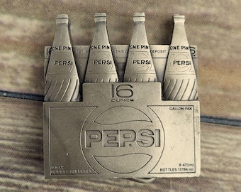 Vintage Pepsi Pint Bottles Belt Buckle Soda Pop 8 Pack Collectible Pepsico
