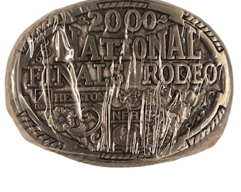 Hebilla de cinturón NFR 2000 para niños, pequeña, para jinete de toros, final nacional de rodeo, vintage, sellada