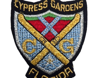 Vintage Cypress Gardens Florida Travel Patch Water Skis Crest FL Retro
