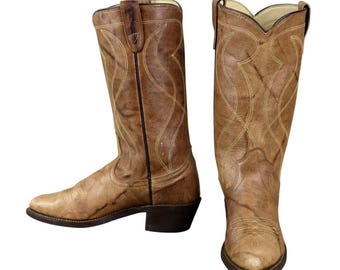 Texas Cowboy Boots Brown Leather Mens Boys 6.5 D Country Western Vintage Shoes