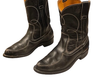 Botas vaqueras vintage estilo rockabilly de cuero negro para hombre, 9 C, estrechas, fabricadas en EE. UU.