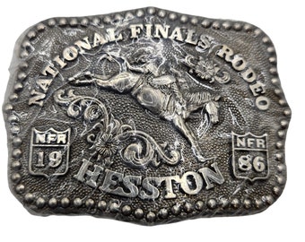 1986 Hesston NFR Kids Belt Buckle Bronc Rider Youth Small NOS Cowboy Vintage National Finals Rodeo