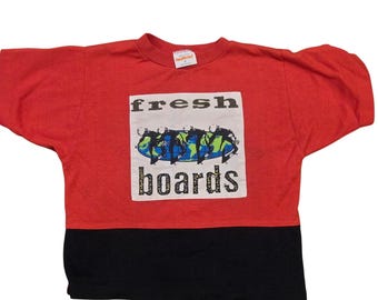 Vintage skateboards T-shirt Health Tex Boys rood zwart verse planken Sz 6 USA Made