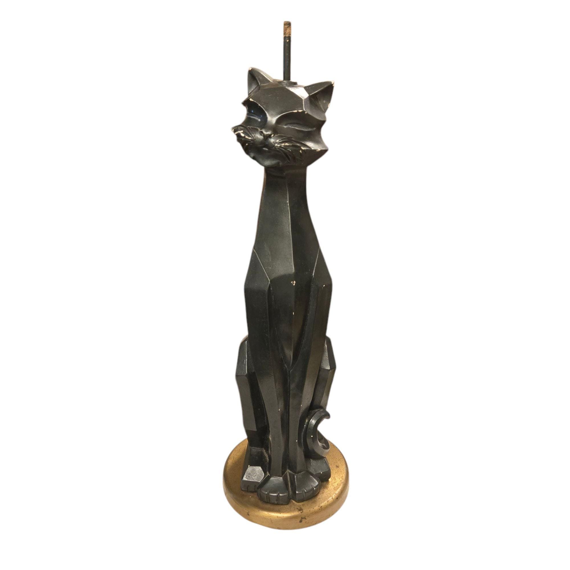 Black Cat Sculpture Vintage 1960 Universal Statuary Cubist Lamp AS
