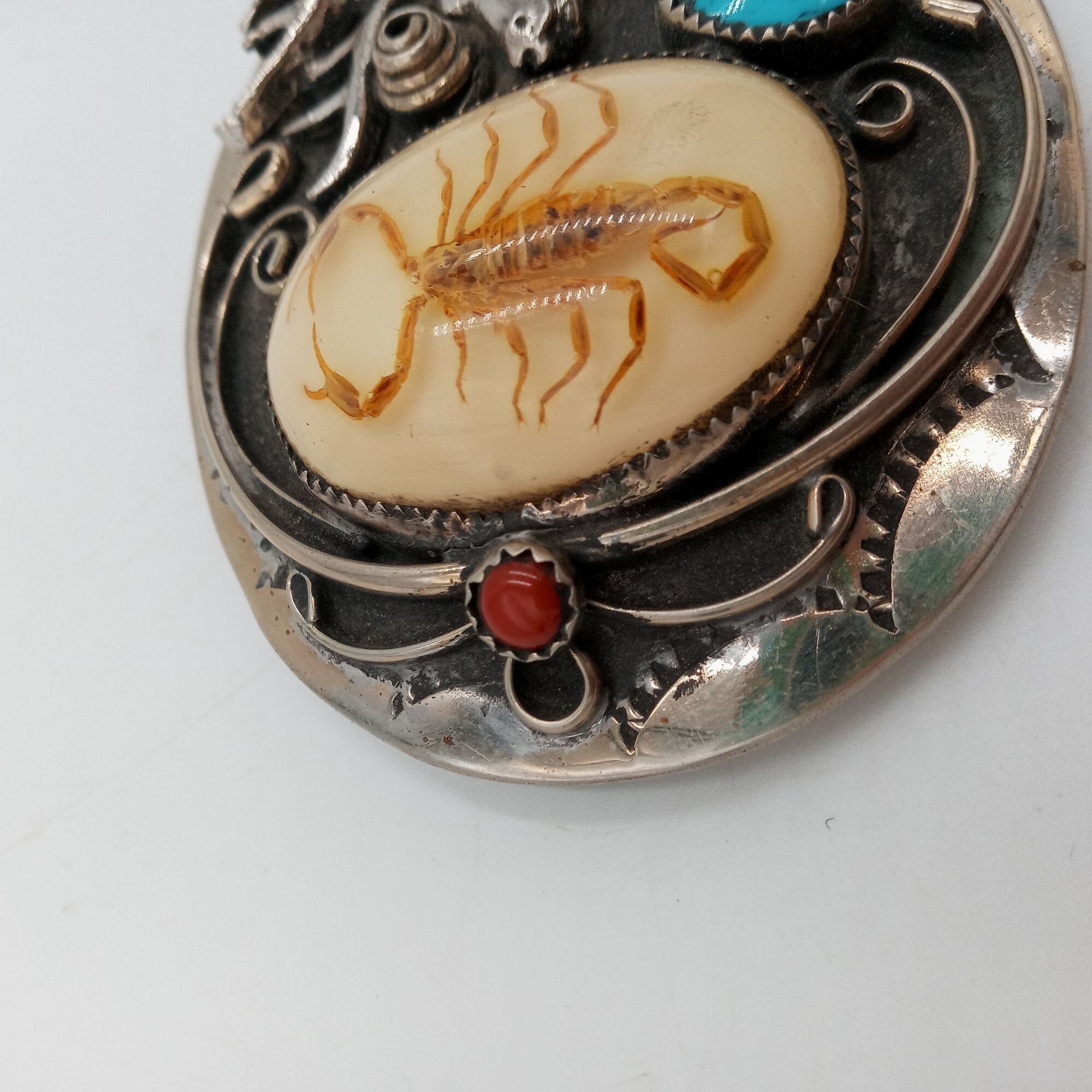 Scorpion Deer Belt Buckle Turquoise Coral Elk Cowboy Native  display picture 2