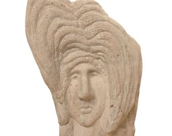 Stone Sculpture Abstract Face Unique Art Piece Heavy Mineral Rock Carving