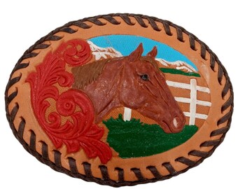 Cinturón de caballo vintage Hebilla de cuero Country Western Ranch Rockabilly Equine Cowboy