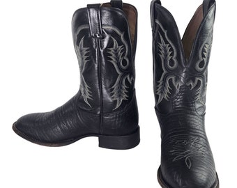 Tony Lama Cowboy Boots Black Leather Mens 10.5 D Western Rockabilly