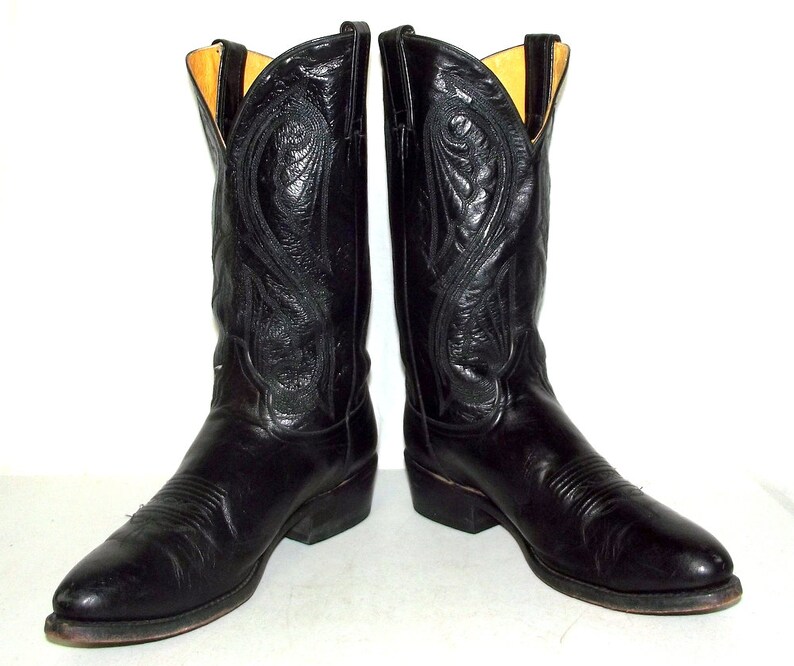 Mens 9.5 D Cowboy Boots Black Ben Miller Western Biker | Etsy