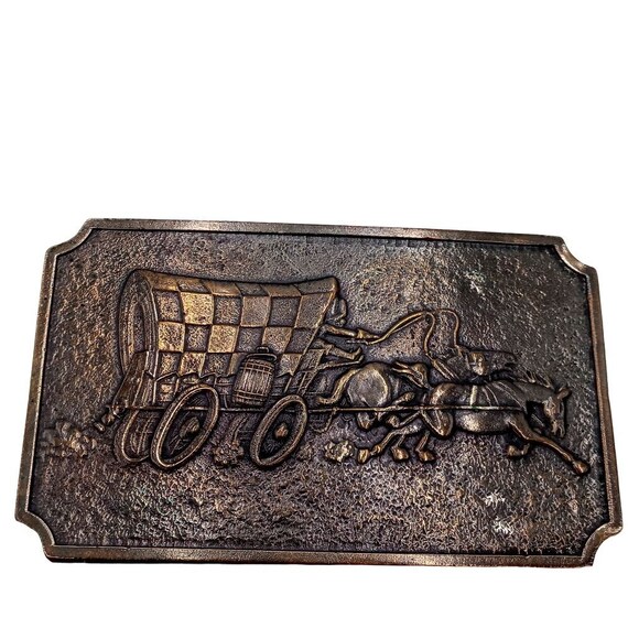 Covered Wagon Belt Buckle Vintage 1974 Vintage Wes