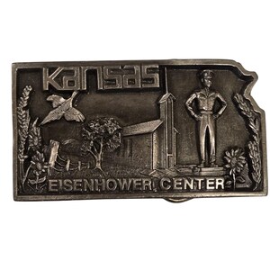 Eisenhower Center Belt Buckle Kansas President Ike Vintage Abilene KS USA