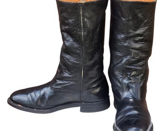 Vintage Frye Boots Black Leather Cowboy Campus Style 9 E Wide Width Made in USA