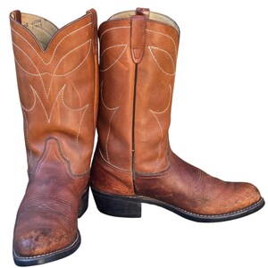Vintage Brown Leather Cowboy Boots Mens 10.5 D Western Work  display picture 1