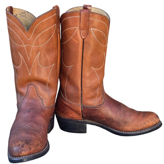 Vintage Brown Leather Cowboy Boots Mens 10.5 D Western Work  display picture 1