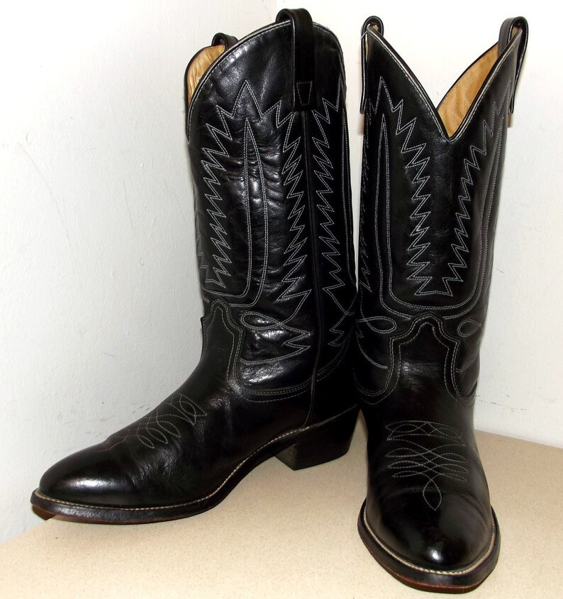 Vintage mason brand Black cowboy boots with white stitched ...
