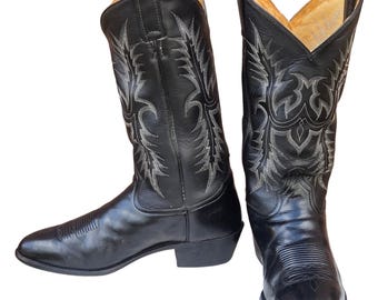 Botas vaqueras Tony Lama de cuero negro para hombre, talla 10.5 EE, ancho extra ancho, estilo western.