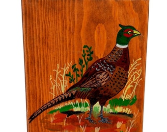 Pheasant Wall Art Painting Signed Vintage Hunting Cabin Wildlife Bird Man Cave