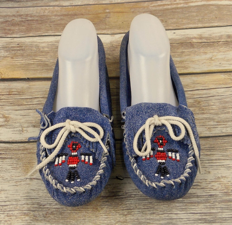 Minnetonka Moccasins Blue Suede Leather Red White Black | Etsy