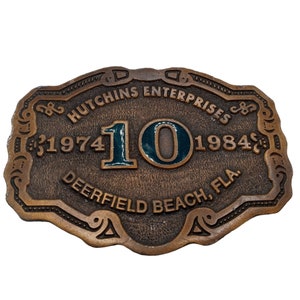 Hutchins Enterprises Belt Buckle Vintage 1984 Deerfield Beach Florida Advertising