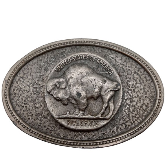 Buffalo Nickel Belt Buckle Five Cents 1979 Vintag… - image 1