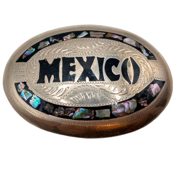 Mexico Belt Buckle Abalone Shell Western Wear Country… Gem
