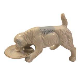 Ceramic Dog Figurine Eating From Plate Vintage Made in Japan
